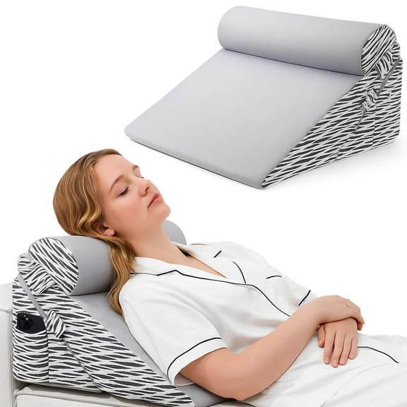Wedge Pillow for Sleeping After Surgery, Adjustable Bed Wedge Pillow Headboard with Side Pockets Fastener for Snoring Back Pain & Acid Reflux Relief
