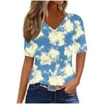 thumbnail image 4 of JTZGDY Short Sleeve V Neck Tops for Women Cute Summer Floral Printed Oversized Tunic Blouse Dressy Casual Basic Workout Tees Shirt Blue#01 XXL, 4 of 9