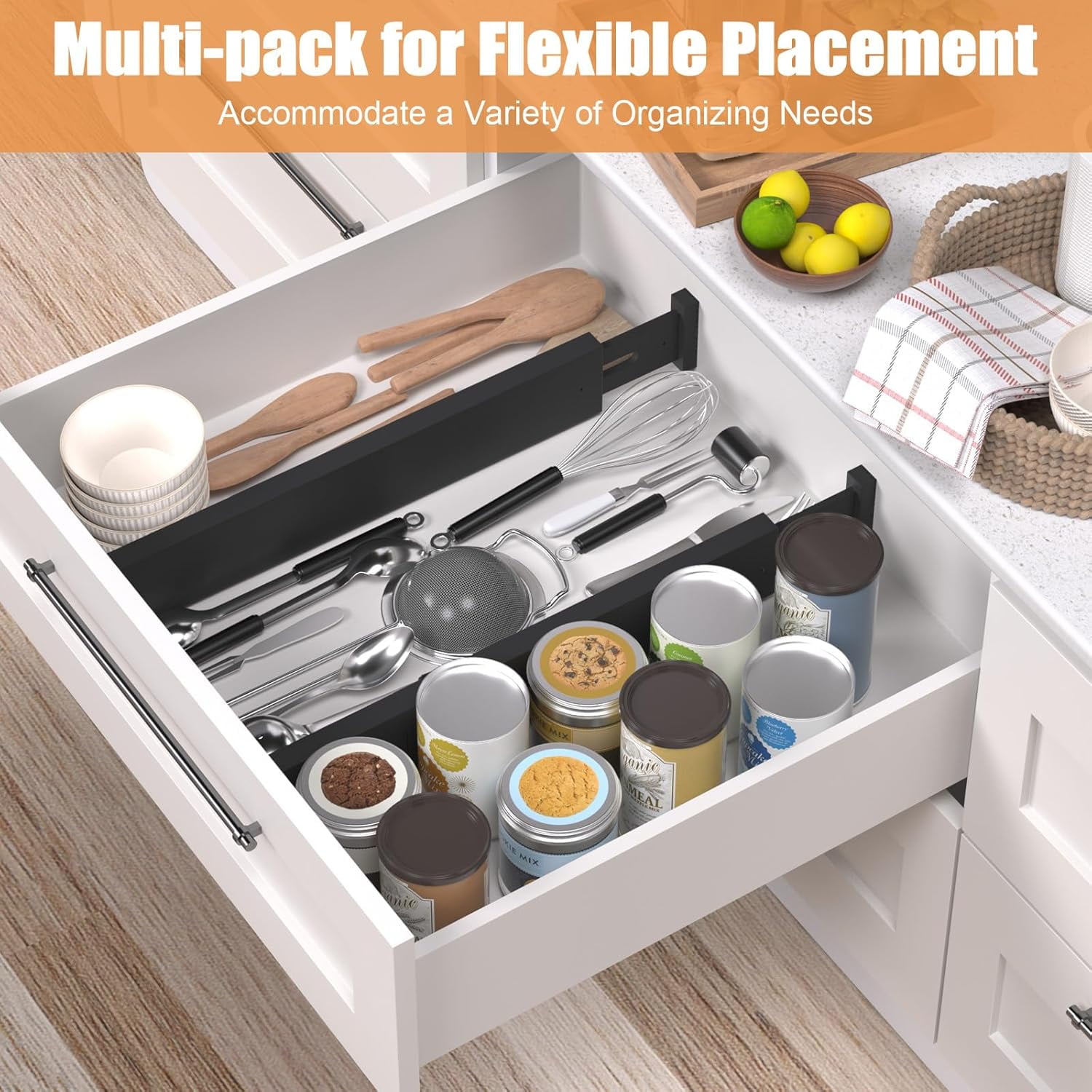 Bamboo Drawer Dividers,17-22" Adjustable Kitchen Drawer Organizer for Clothes,4 Pack Expandable Drawer Organization Separators for Bedroom,Bathroom,Dresser and Office