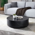 thumbnail image 4 of 39.37'' Round Coffee Table with Marble Texture, Modern Low Drum Circle Fiberglass Coffee Table, Side Table Accent Table for Living Room, Outdoor, No Need Assembly, Black, 4 of 8