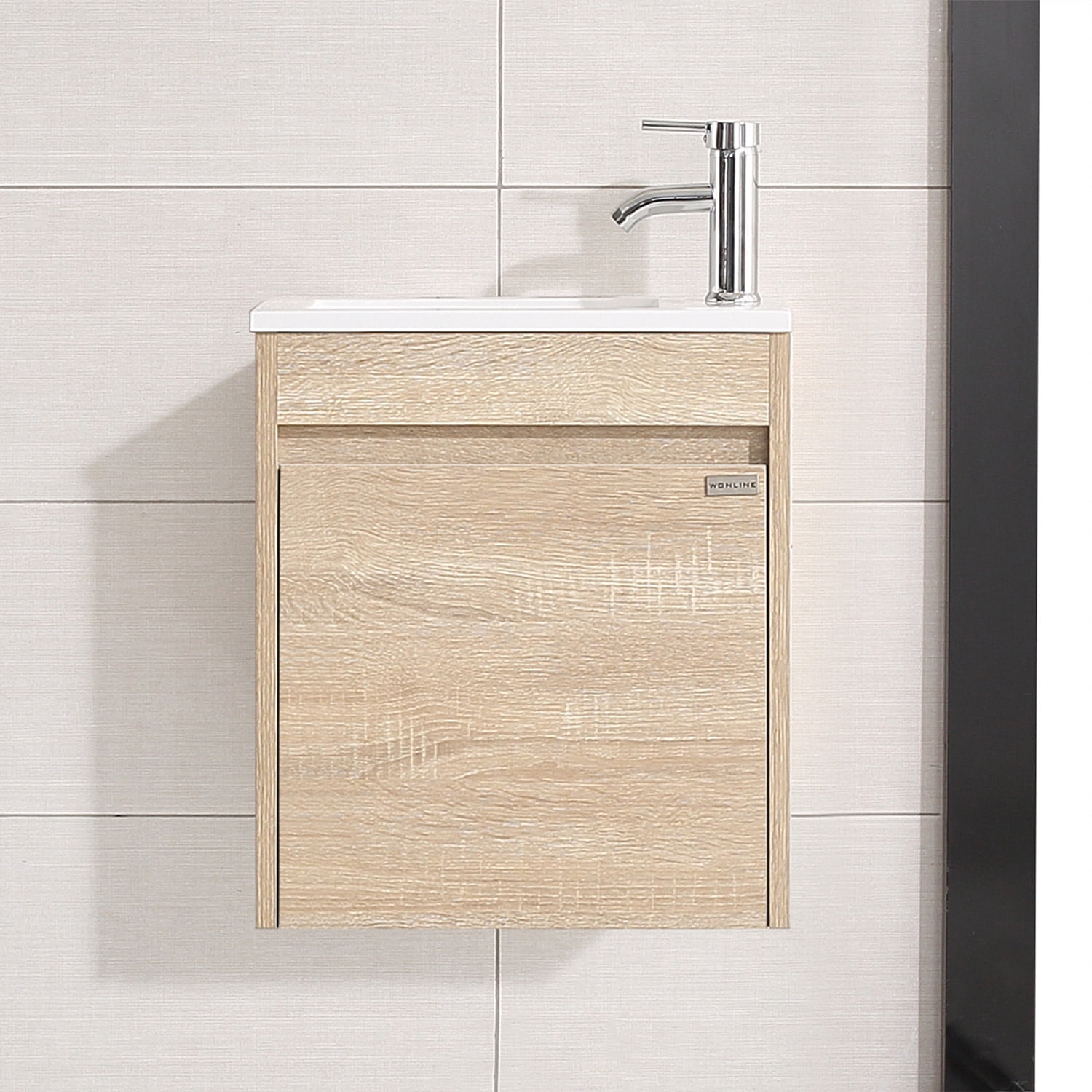 Walcut 16'' New Modern Design Wooden Color Bathroom Vanity Cabinet with Undermount Resin Sink