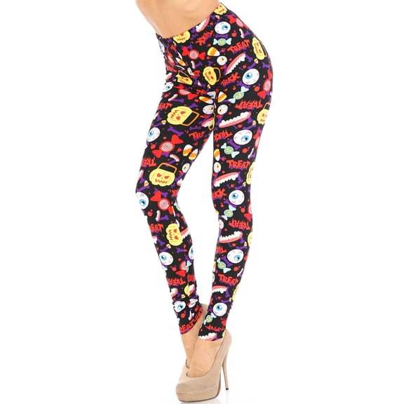 Buttery Soft Everything Trick or Treat Leggings (One Size Regular,Multi Color - Bold)