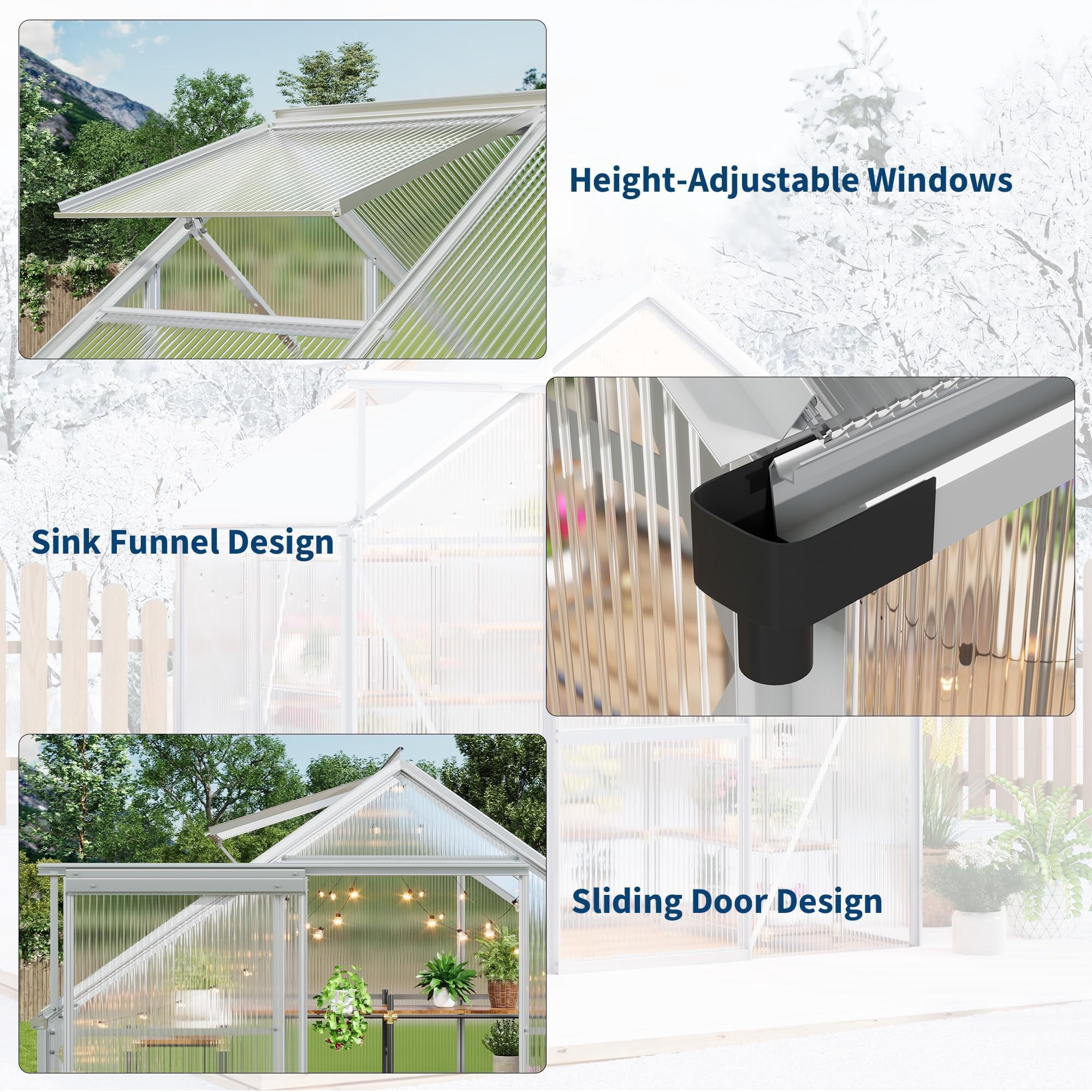 6x4 FT Greenhouse Kit for Outdoors – Durable Aluminum Frame, Sliding Lockable Door, Adjustable Roof Vent, Gutter System, Easy Assembly–Original Color