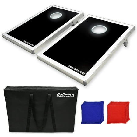 Portable Tailgate Bar Set GoSports Foldable LED Light Up Cornhole Boards Set, 3'x2' Tailgate Size w/ 6 Bean Bags and Portable Carry Case ()