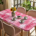 thumbnail image 3 of Pink Abstract Table Cloths for 5 Foot Rectangle Tables, Vintage Geometric Gradient Oil Painting Modern Patio Waterproof Elastic Fitted Tablecloths, Washable Rectangular Table Cover for Camping, 3 of 8