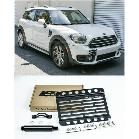 Extreme Online Store Replacement for 2017-Present Mini Cooper Countryman F60 | EOS Plate Version 1 Front Bumper Tow Hook License Relocator Mount Bracket Tow-428 (Mid Size) 