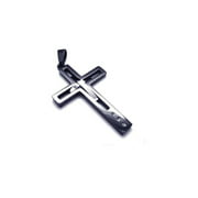 Men Black Silver Stainless Steel Cross Pendant Necklace Fashion Jewelry Necklace Without Chain