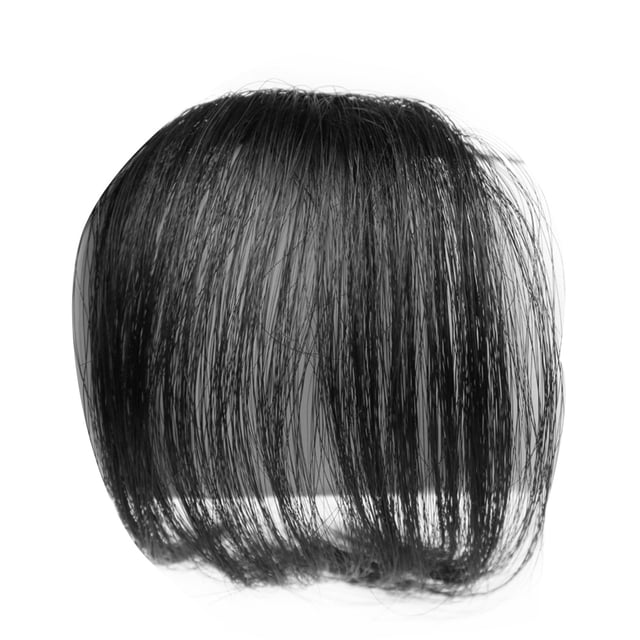 Extensiones de cabello con clip de una pieza, flequillo fino, postizos naturales (negro)