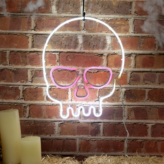 Neon Tube LED White Skull with Purple Eyes Hanging Decor