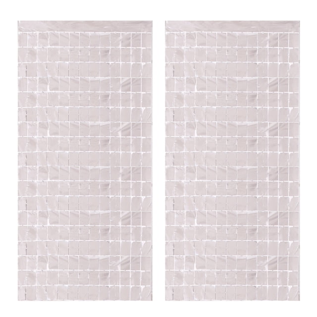 2Pcs Square Foil Fringe Backdrop Curtain Tinsel Curtain Backdrop for Birthday, Wedding, Party Decor