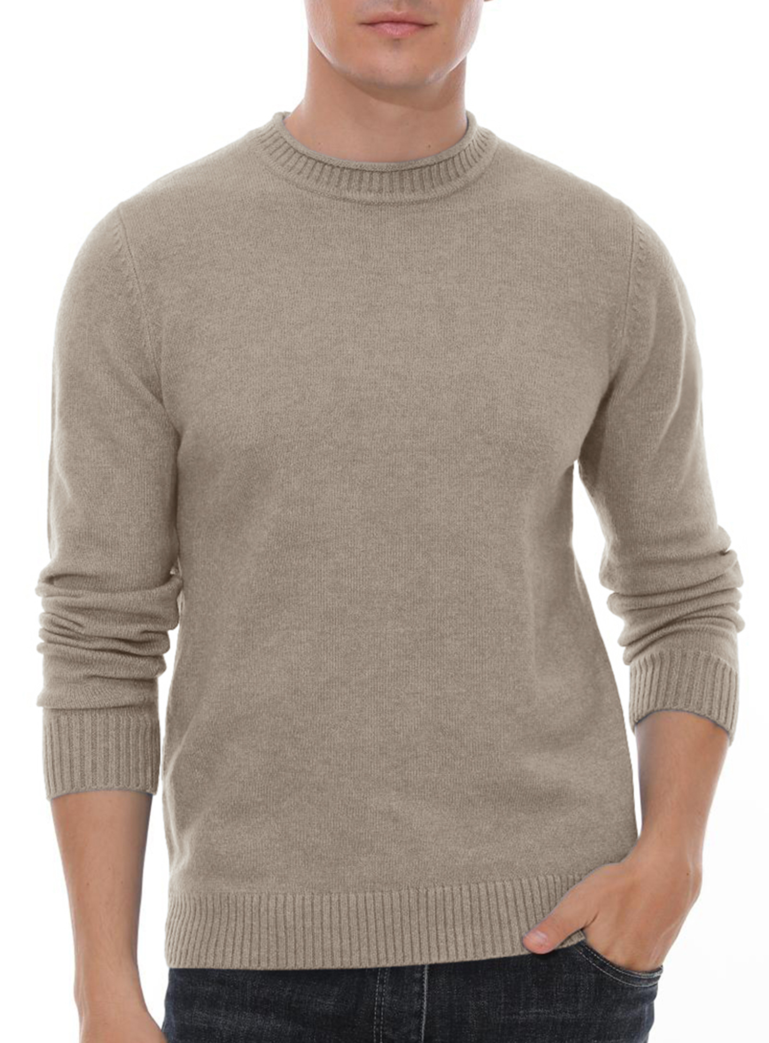 Giruns Men's Crewneck Pullover Sweater, Beige photo 1