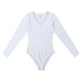 thumbnail image 3 of Skinny Solid Color V-Neck Long Sleeve Bodysuit,Women's Knitted Underwear Leggings Slim Jumpsuit Bodysuit Top, 3 of 5