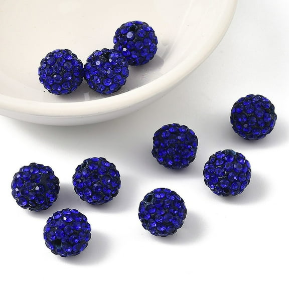 10 pc Pave Disco Ball Beads Polymer Clay Rhinestone Beads Round Sapphire 10mm Hole: 1.5mm