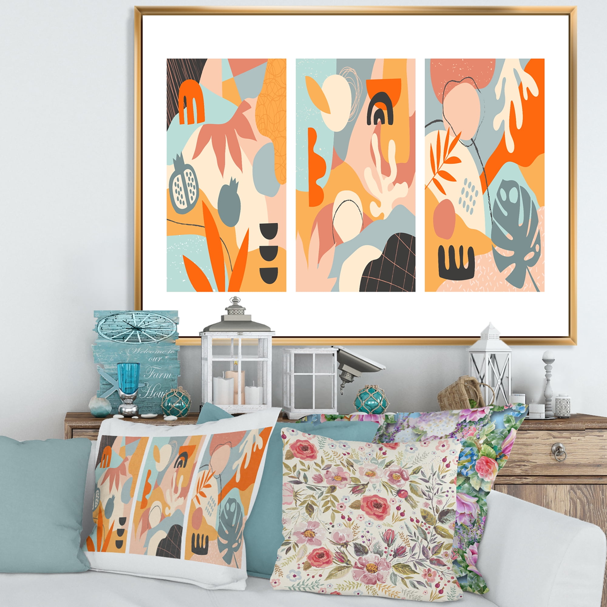 Designart 'Compostion Minimalistic of Organic Shapes VII' Modern Framed Canvas Wall Art Print
