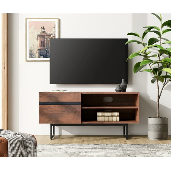 FITUEYES TV Stand with 2 Drawers for TVs up to 58", Brown