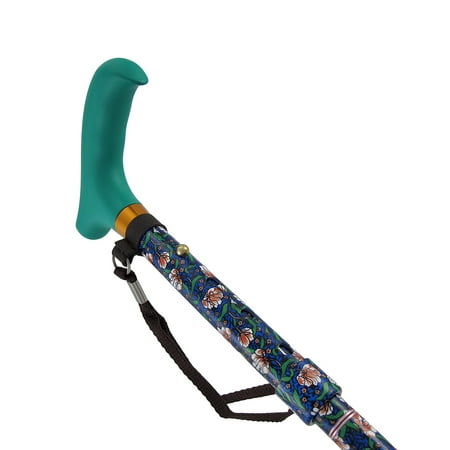Green Floral Vine - Green Vine Floral Ladies Adjustable Mini Folding Cane with Travel Bag