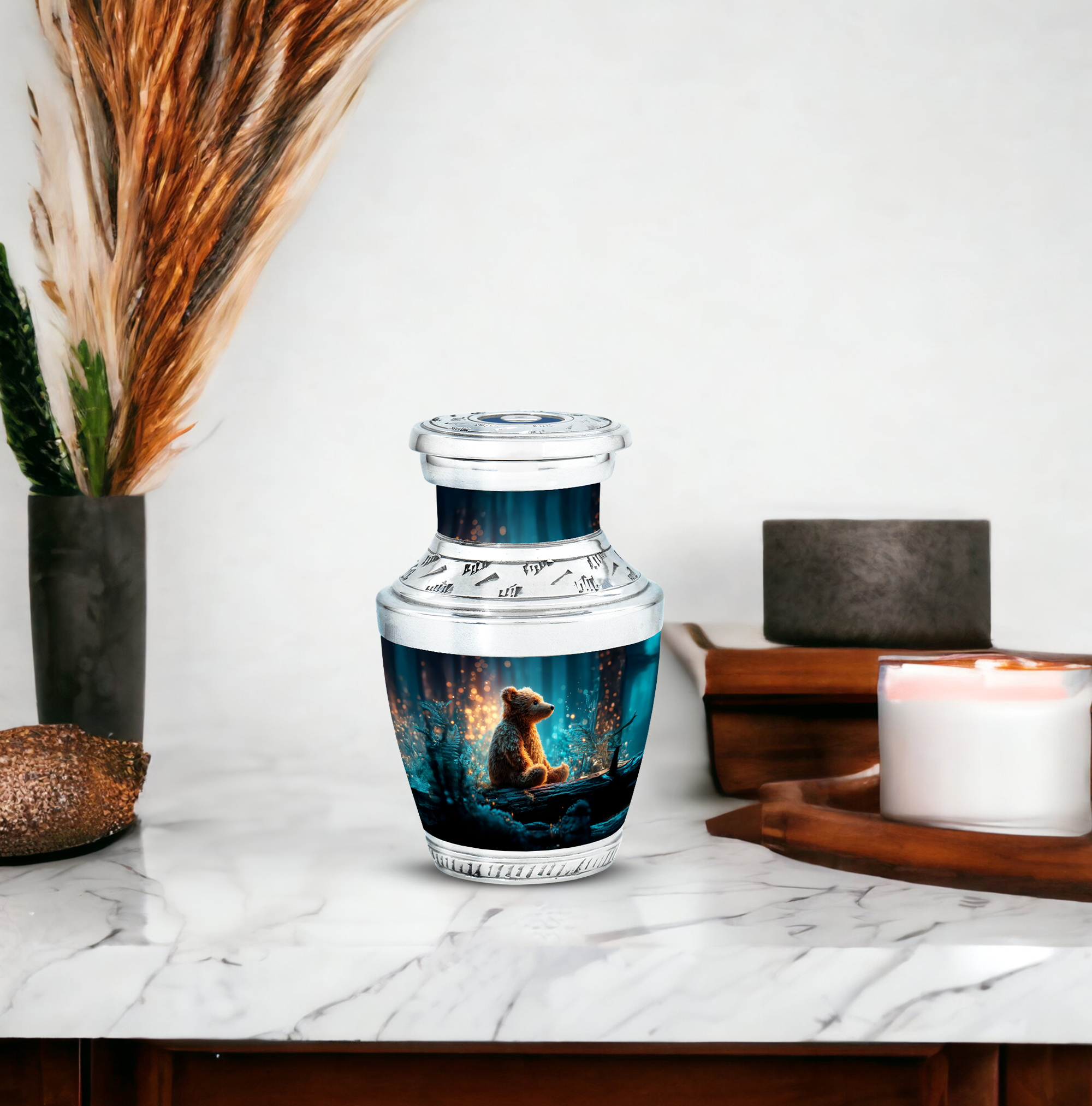 MUKTIVE Teddy Bear Keepsake Cremation Urns for Human Ashes Men & Women - Blue Small Funeral Urn for Human Ashes Male & Female - Tiny Home Decor Ash Holder - Memorial Gift for Loss of Dad (3 Inch)