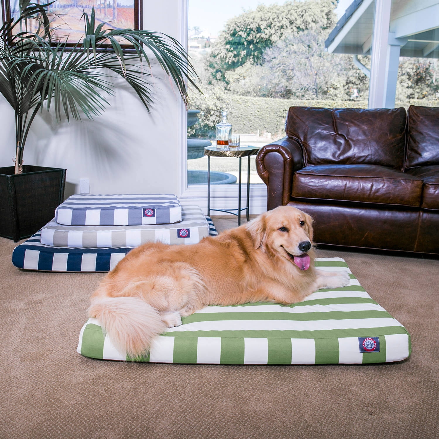 Majestic Pet | Vertical Stripe Shredded Memory Foam Rectangle Pet Bed For Dogs, Removable Cover, Sage, Large