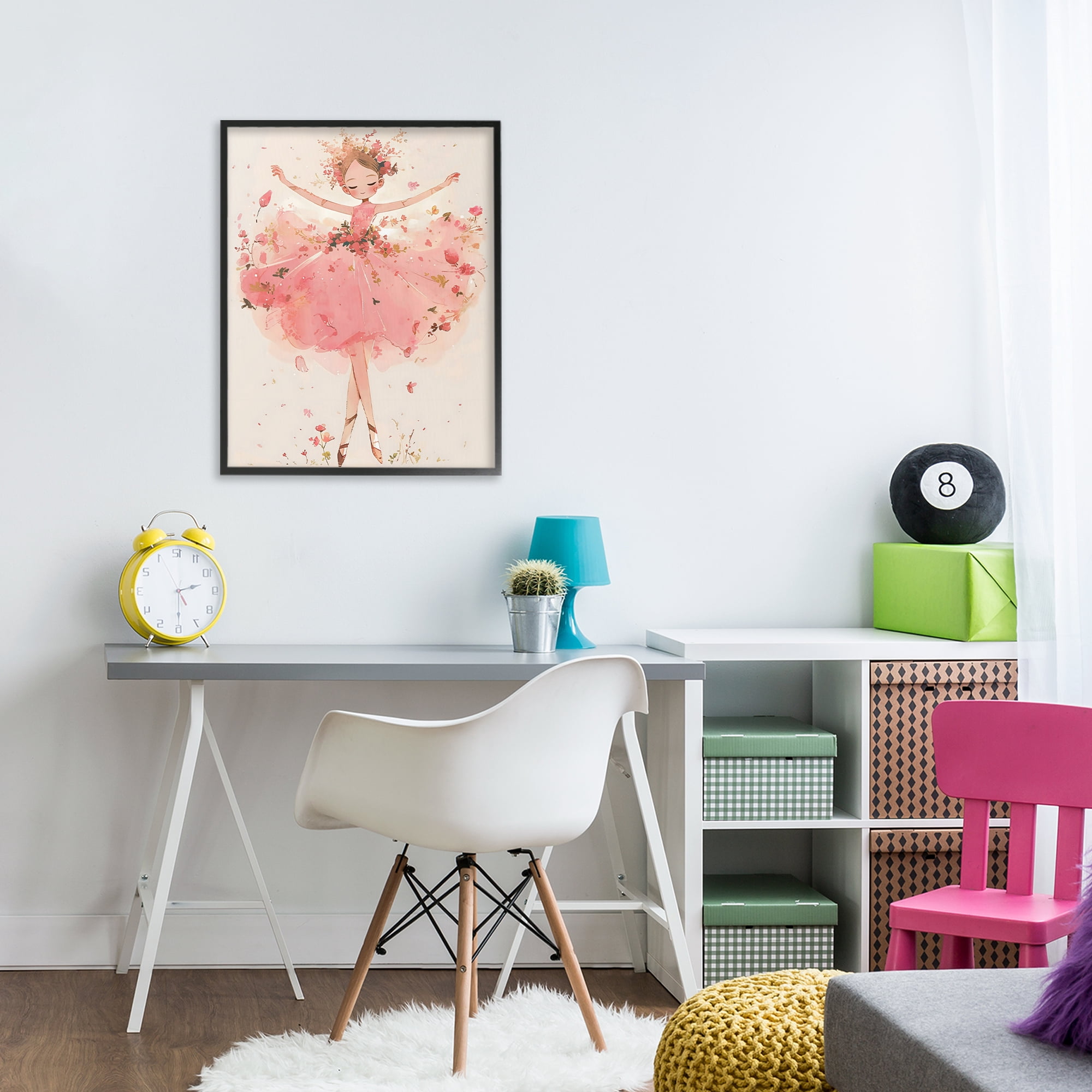 Stupell Industries Pink Floral Dress Ballerina Black Framed Giclee Art, design by Creative Studio