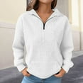 thumbnail image 3 of Women's Waffle Knit Lapel Collar Half Zip Pocket Sweatshirt, Solid Color Long Sleeve Pullover Top with Soft Comfort Fabric for Casual Daily Wear, Street Fashion and Versatile Outfits White L, 3 of 7