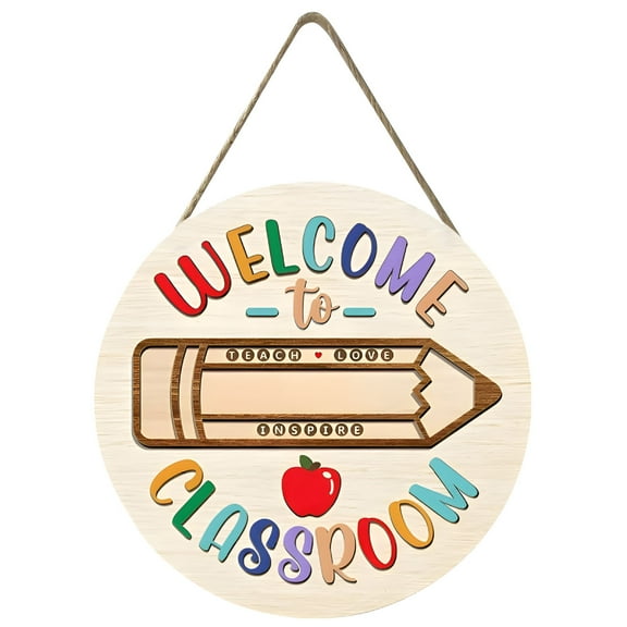 LAMIRO Decorative Signs,Welcome Sign for Classroom Door Decorations,Round Wood Sign,Back to School Bulletin Board for Elementary Teacher Supplies