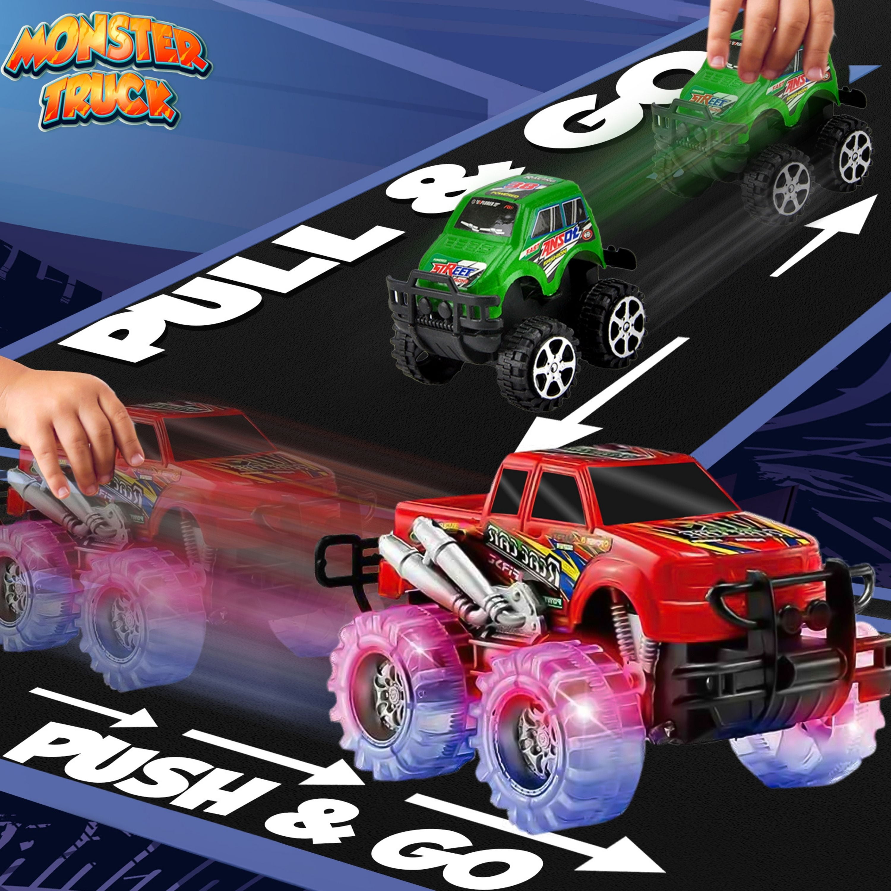 JoyX 4 Pack Light Up Monster Truck Car Toy with LED Tires