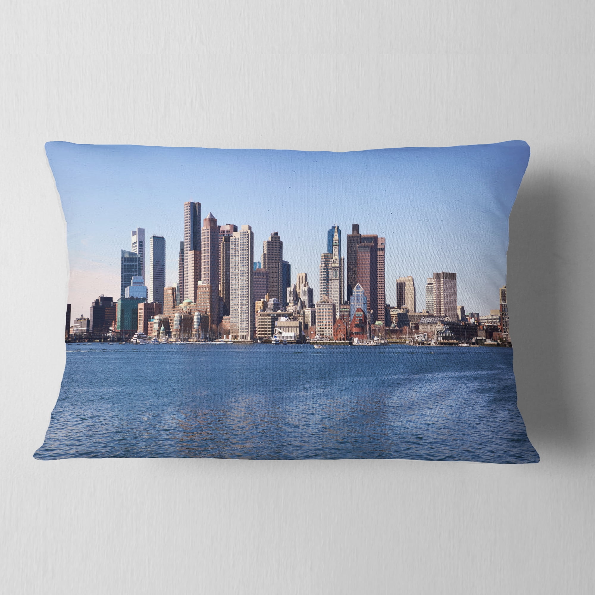 Designart Boston Skyline Panorama - Cityscape Photo Throw Pillow - 12x20