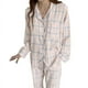 thumbnail image 5 of Pijama de estilo coreano para mujer, a cuadros, bonito cárdigan de primavera y otoño e invierno, con solapa, manga larga, ropa de abrigo, traje para el hogar, 5 of 5