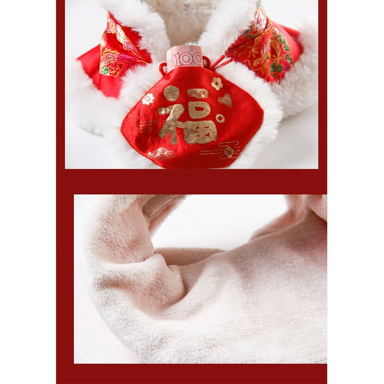 Walbest Pet Cat Chinese New Year Scarf Cute Festive Tang Suit Furry Collar  with Red Pocket Gold Red Necktie Chinese New Year Costume for Cat Dog Puppy
