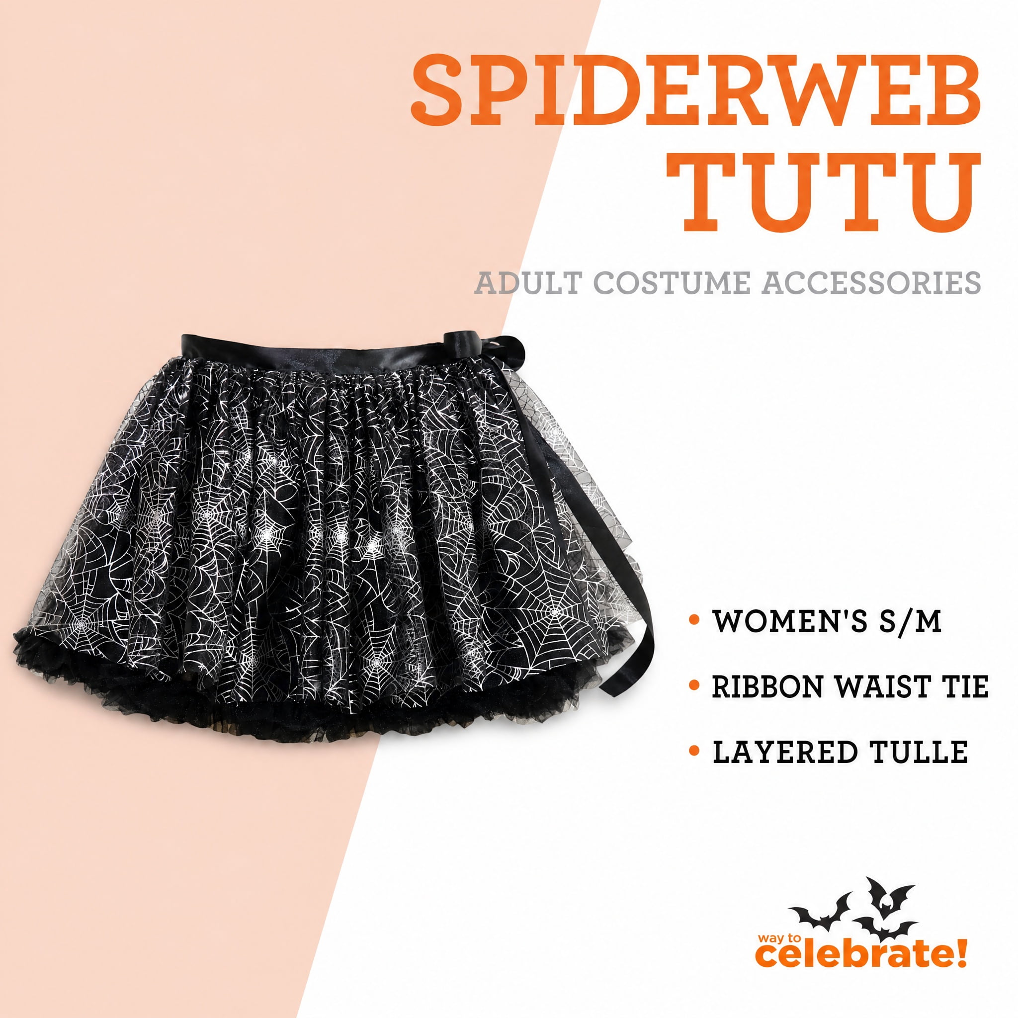 Spiderweb Tutu Costume Accessory for Adults, Black and Silver, S/M, Halloween by Way To Celebrate