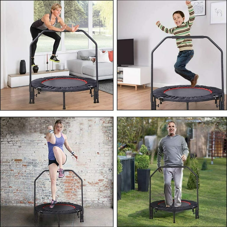 GARTIO 40 Mini Fitness Trampoline Foldable Exercise Rebounder for Adults Kids with 3 Level Adjustable Foam Handrail