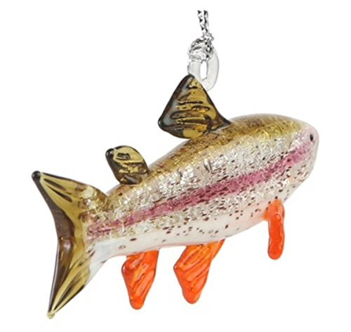 Dynasty Gallery Hand Crafted Glass Christmas Tree Ornament or Figurine Fish Rainbow Trout