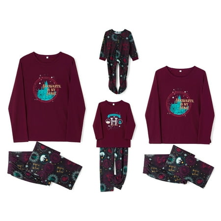 

One opening Family Matching Christmas Pajamas Outfit Letter Castle Printing Long Sleeve Round Collar Sleepwear/Jumpsuit Parent-Child Clothing for Mom/Dad/Kid/Baby