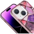 thumbnail image 5 of Compatible with iPhone 15 Plus Shiny Plating Marble Case with Detachable Glitter Paper for Women Men Fashion Luxury Electroplated Soft TPU Camera Protection Shockproof Phone Cover, Pink, 5 of 12