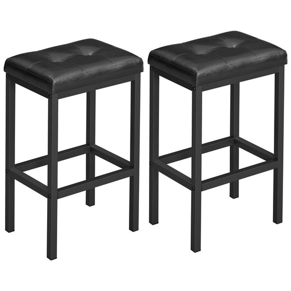 VASAGLE Tabourets de Bar, Ensemble de 2 Tabourets de Petit-Déjeuner Rembourrés en PU, 15.7 x 11.8 x 24.4 Pouces, Sans Dossier, Assemblage Simple, Industriel, Salle à Manger Cuisine Comptoir Bar, Siège Noir et Cadre Noir