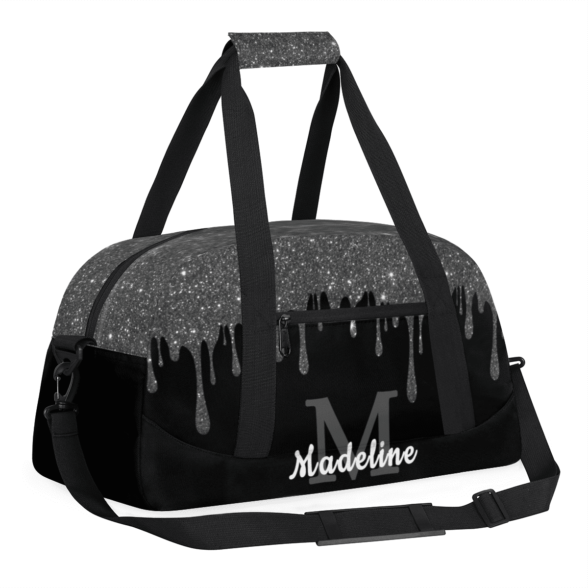 Herdesigns Personalized Sports Duffel Bag with Name Custom Weekender Overnight Bag Gym Bag Travel Dance Gymnastics Duffel Bag, Black