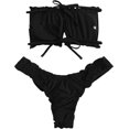 thumbnail image 2 of Traje de baño de tanga de corte alto para mujer, sin tirantes, bandeau fruncido, traje de baño de lechuga Negro - M Negro - M Xishao ropa, 2 of 2