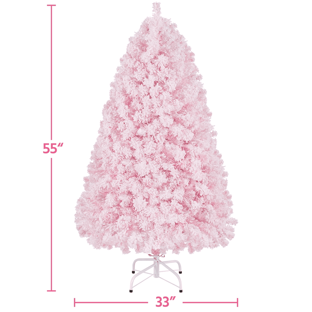 Alden Design 4.5FT Pre-lit Flocked Artificial Christmas Tree with 150 Incandescent Warm White Lights, Pink