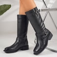 thumbnail image 3 of SACFOF Women's Mid Calf Boots Buckle Fashion Side Zipper Knee High Bootie Round Toe Chunky Heel Solid Suede Knee High Boot, 3 of 7