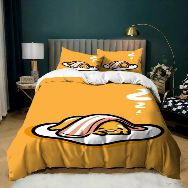 Lightweight Duvet Cover Set,Graphic Comforter Set Ultra Soft Bedding Set Gudetama 3 Pieces All-Season Quilt Cover