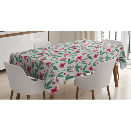 

Flower Tablecloth Shabby Iris Field with Leaves Blooms Spring Bouquet Flourishing Nature Rectangular Table Cover for Dining Room Kitchen 52 X 70 Inches Dust Pink Jade Green by Ambesonne