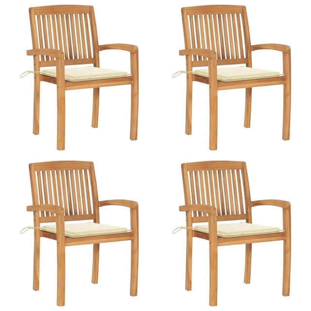 vidaXL Stacking Garden Chairs with Cushions 4 pcs Solid Teak Wood