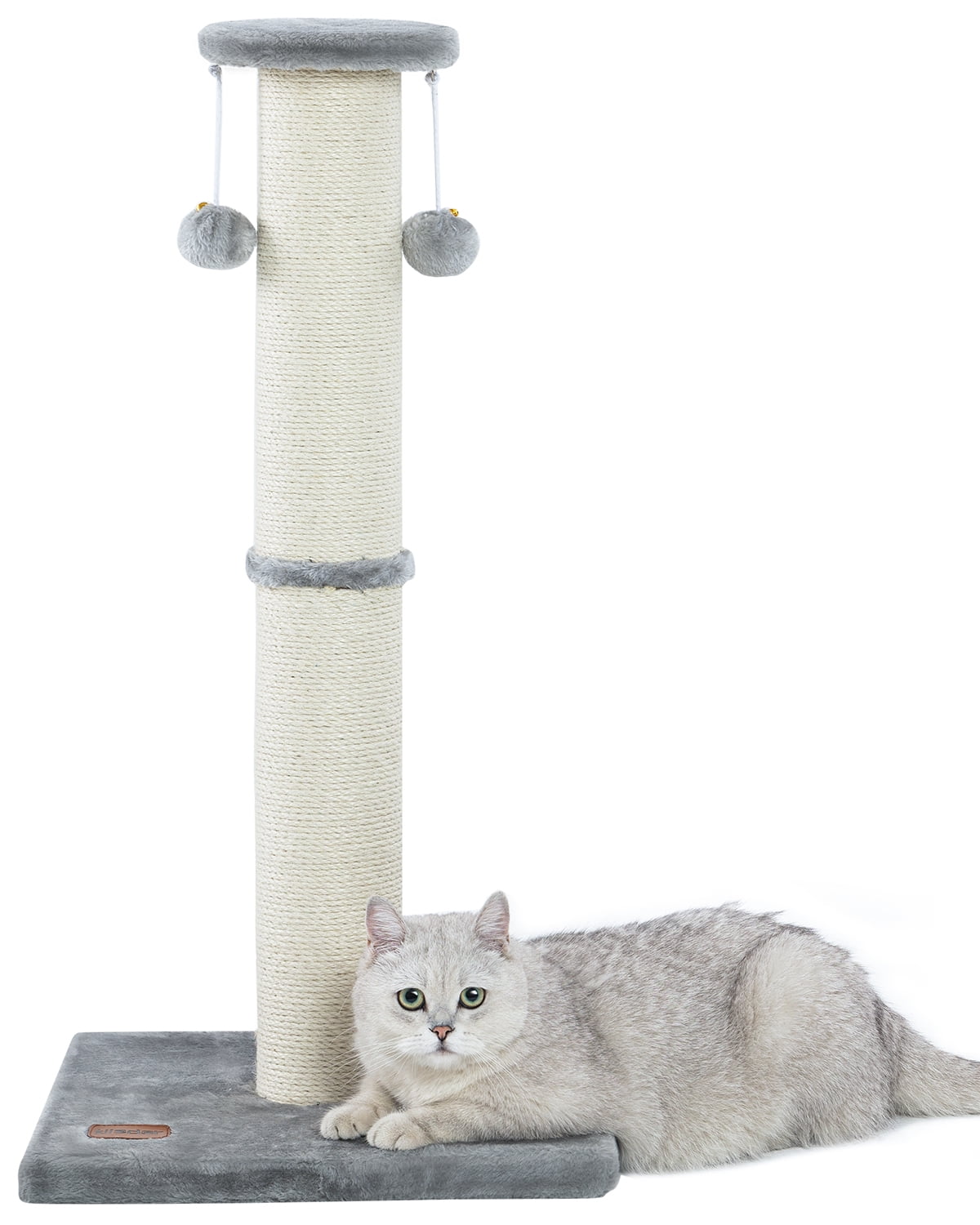 Kilodor 34Inch Tall Cat Scratching Post,4.3Inch Diameter Large Sisal Cat Scratch Post with Ball, Sturdy and Durable Cat Scratcher for Indoor Cats Adults Grey