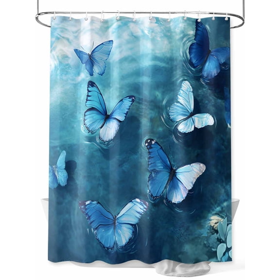 Fsddascl Blue Butterfly Shower Curtain Set - 60" x 72" Washable Bathtub Curtain with 12 Hooks, Modern Elegant Water Ripples Waterproof Fabric Stall Shower Curtains for Bathroom/Bathtub Décor