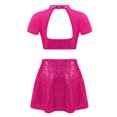 thumbnail image 2 of YiZYiF Kids Girls 2 Piece Sequins Dance Crop Top with Skater Skirt Set for Ballet Lyrical Dancewear Hot Pink 12, 2 of 5