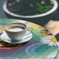 thumbnail image 3 of Ambesonne Hippie Emoji Fitted Round Tablecloth, Retro Fractals Kitty, 45"- 56" Diameter, Multicolor Mustard and White, 3 of 5