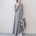 thumbnail image 6 of Women's Plus Size Casual Dress Solid Color Long Sleeve Winter Fall Basic Casual Maxi Long Dress Daily Vacation Dress Gray, 6 of 7