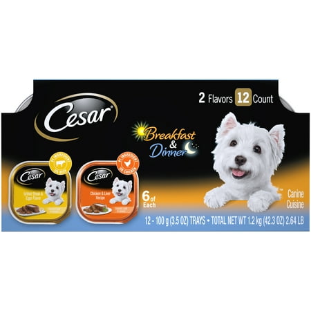 Train Therapy Dog CESAR Wet Dog Food Classic Loaf in Sauce Breakfast and Dinner Mealtime Variety Pack, (12) 3.5 oz. Trays ()