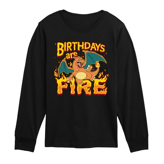 Pokémon - Birthdays Fire Charizard - Youth Boys Long Sleeve Graphic T-Shirt
