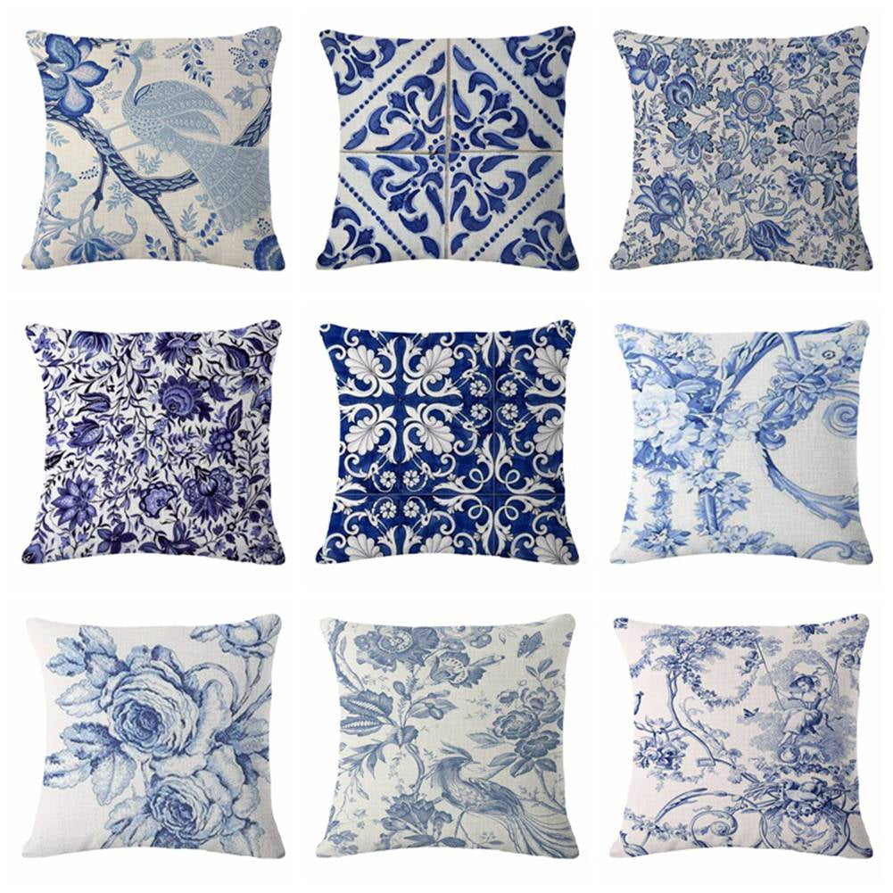 Blue White Porcelain Floral Throw Pillow Covers Vintage Chinoiserie  Decorative Pillowcase Square Cushion for Couch Bed Room 45cm - AliExpress